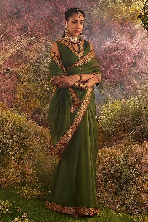 Pure Organza Green Saree