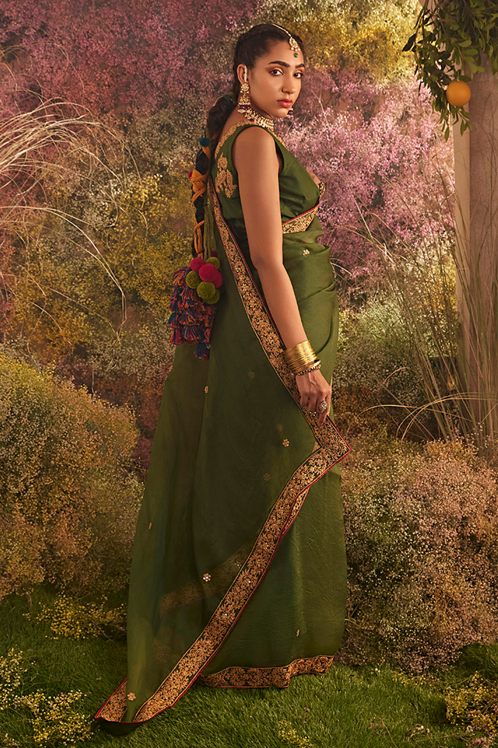 Pure Organza Green Saree