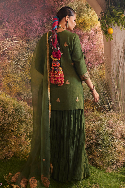 Green Short Kurti and Skirt with Dupatta