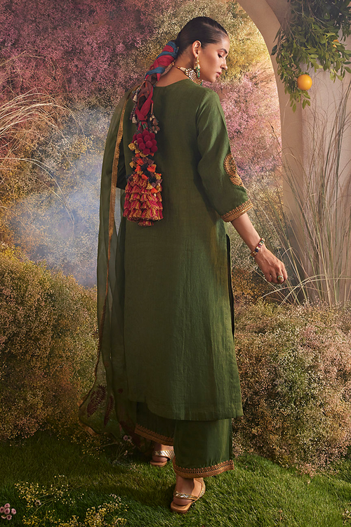 Embellished Green Kurta Set with Dupatta