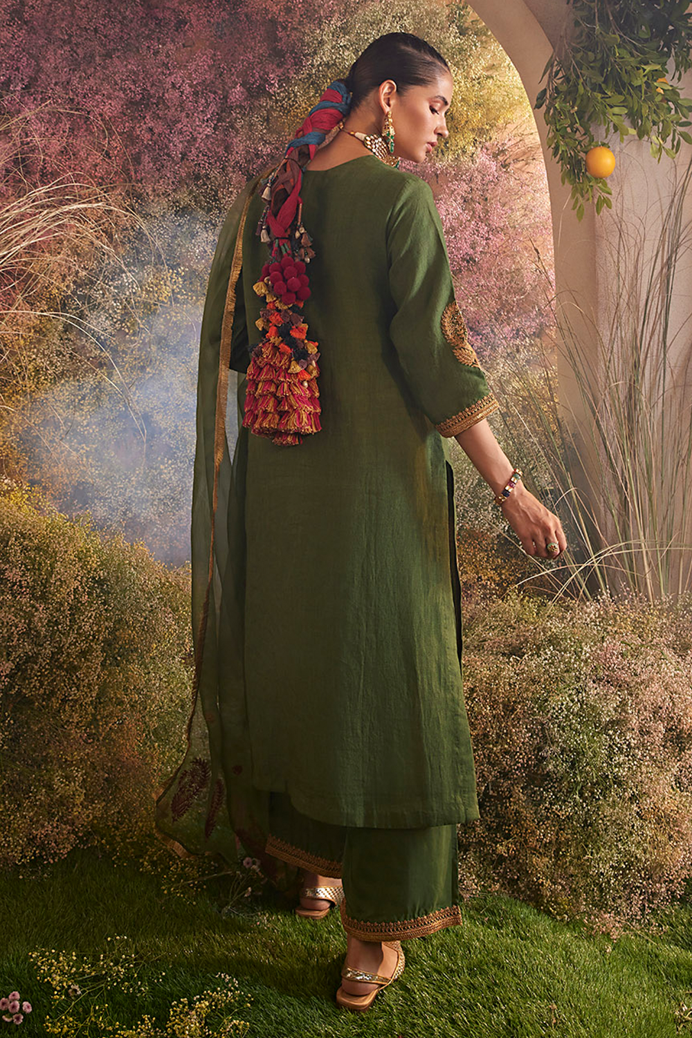 Embellished Green Kurta Set with Dupatta