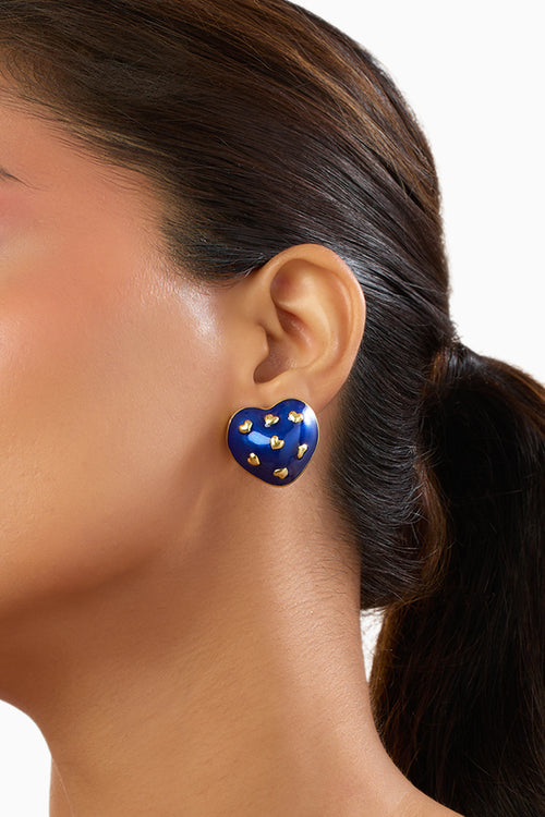 Amour Enamel Blue Heart Studs