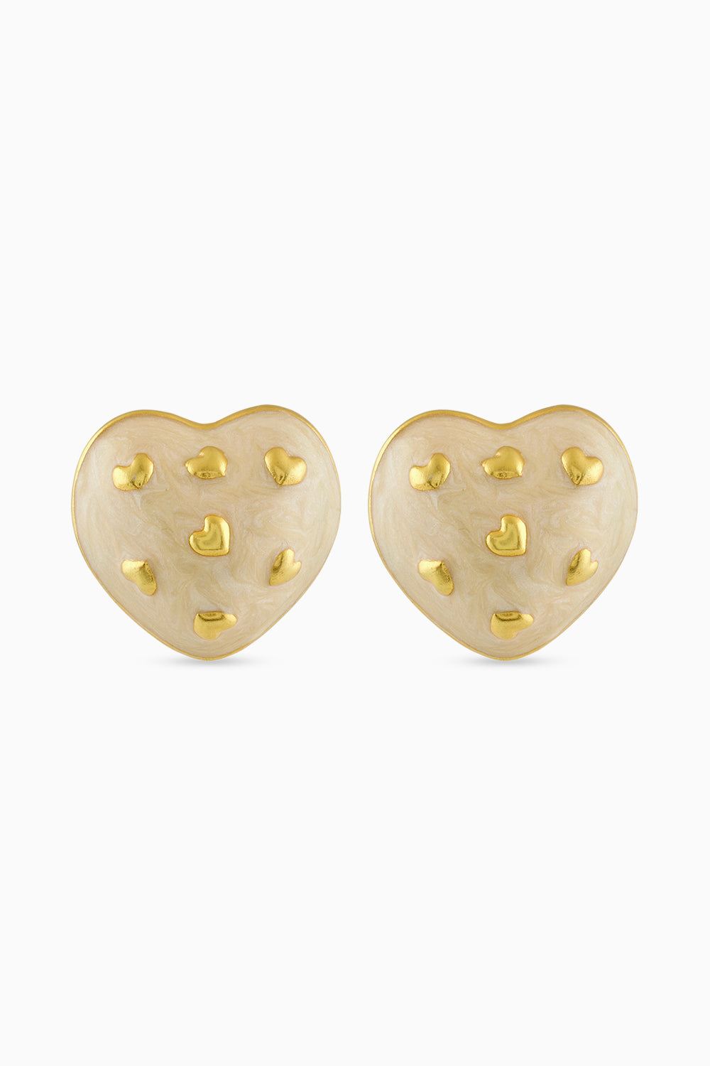 Amour Enamel White Heart Studs