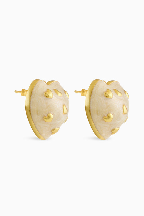 Amour Enamel White Heart Studs
