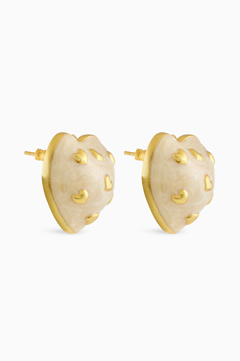 Amour Enamel White Heart Studs