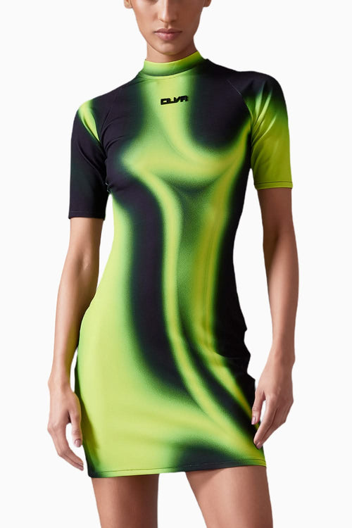 Acid Green Gradient Print Mini Dress