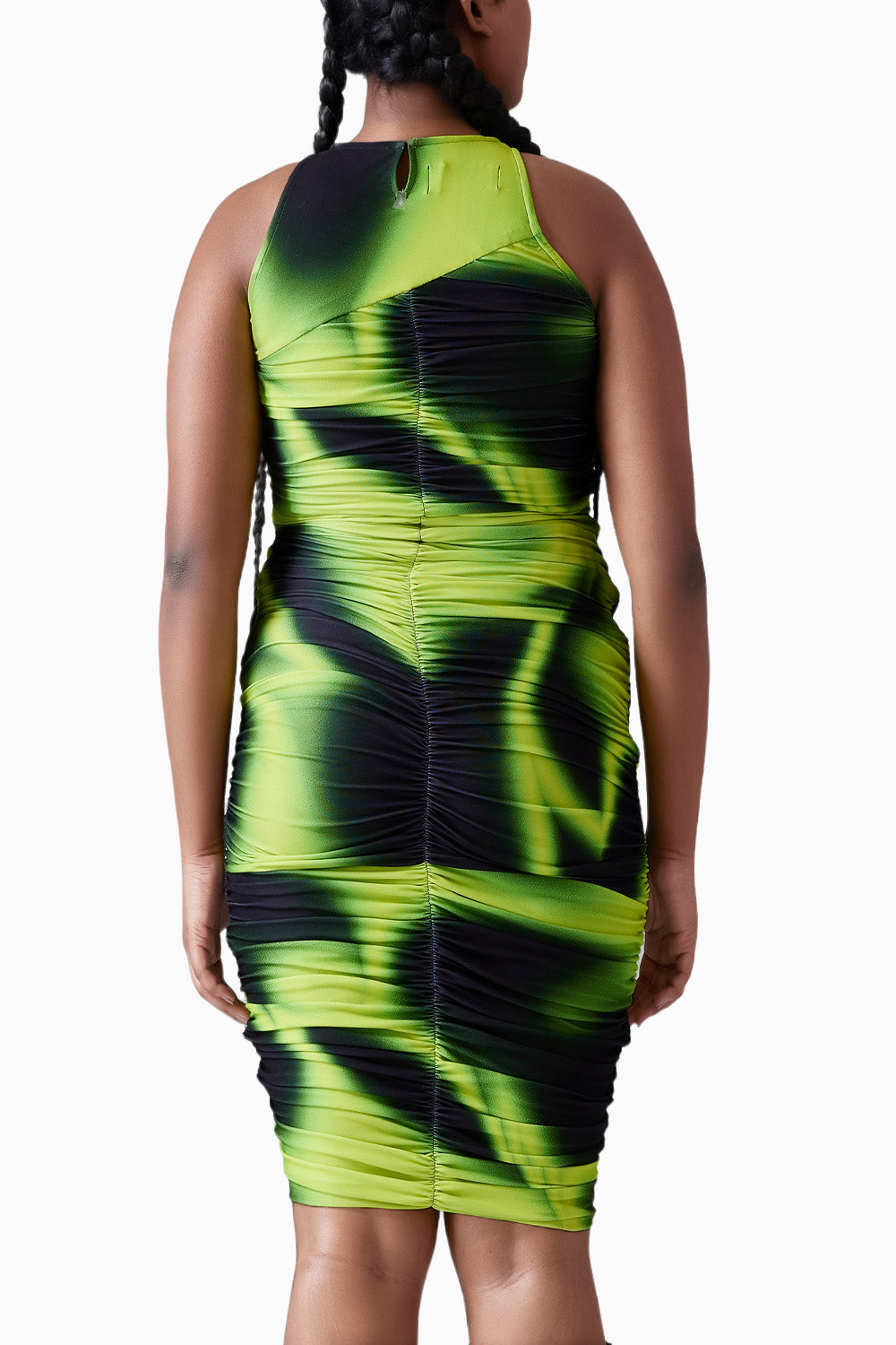 Asymmetric Ruched Mini Dress Acid Green