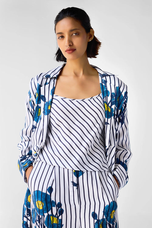 White Blue Printed Co-ord Set
