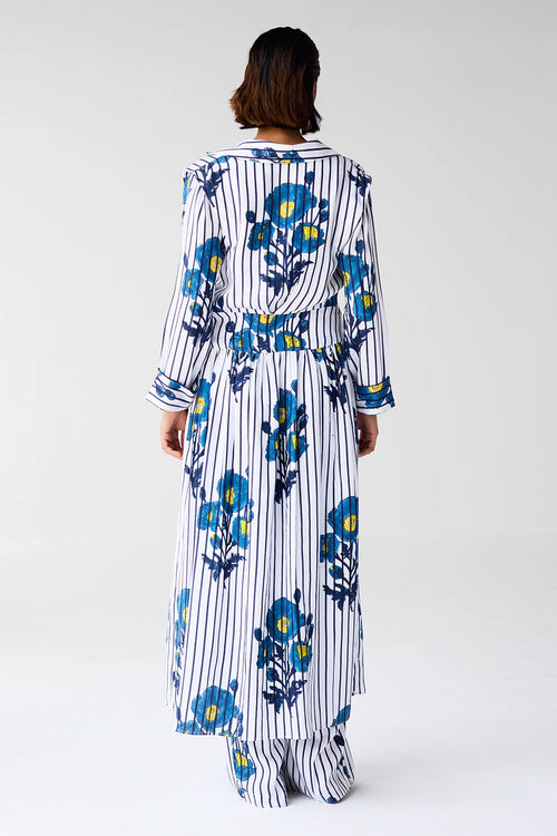 White Blue Printed Co-ord Set