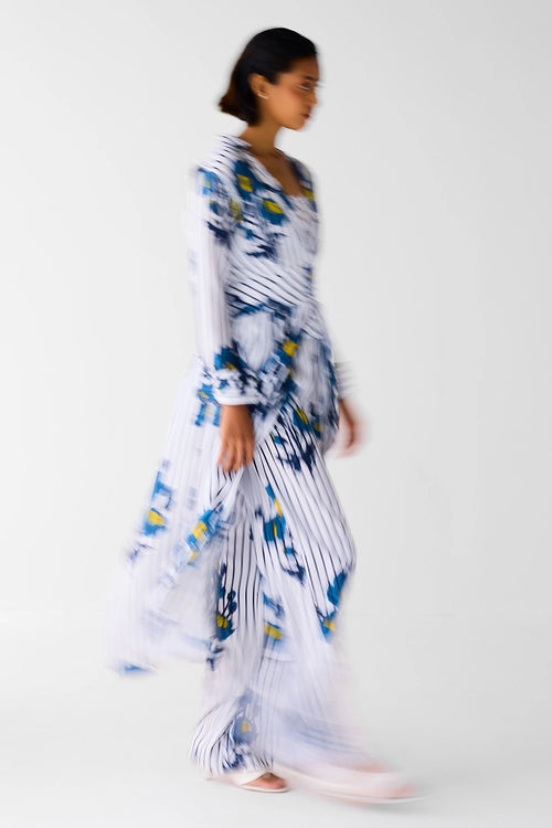 White Blue Printed Co-ord Set