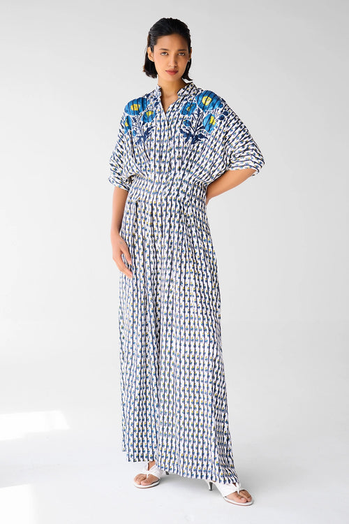 White Blue Printed Jumpsuit