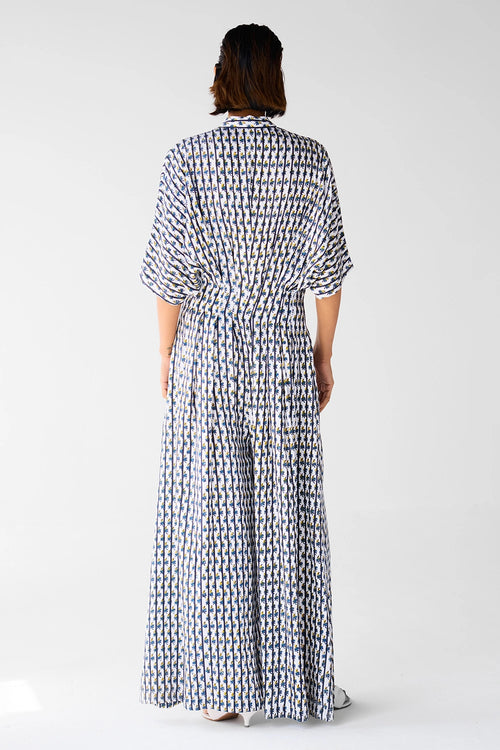 White Blue Printed Jumpsuit