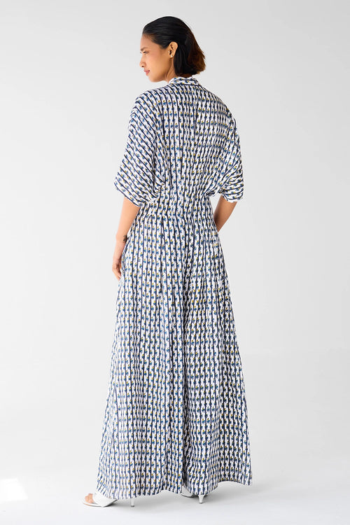 White Blue Printed Jumpsuit