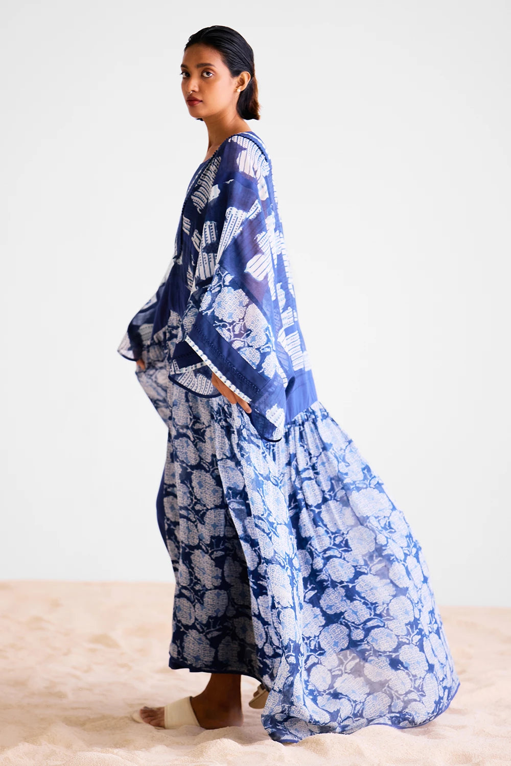 Indigo Block Printed Kimono Dress