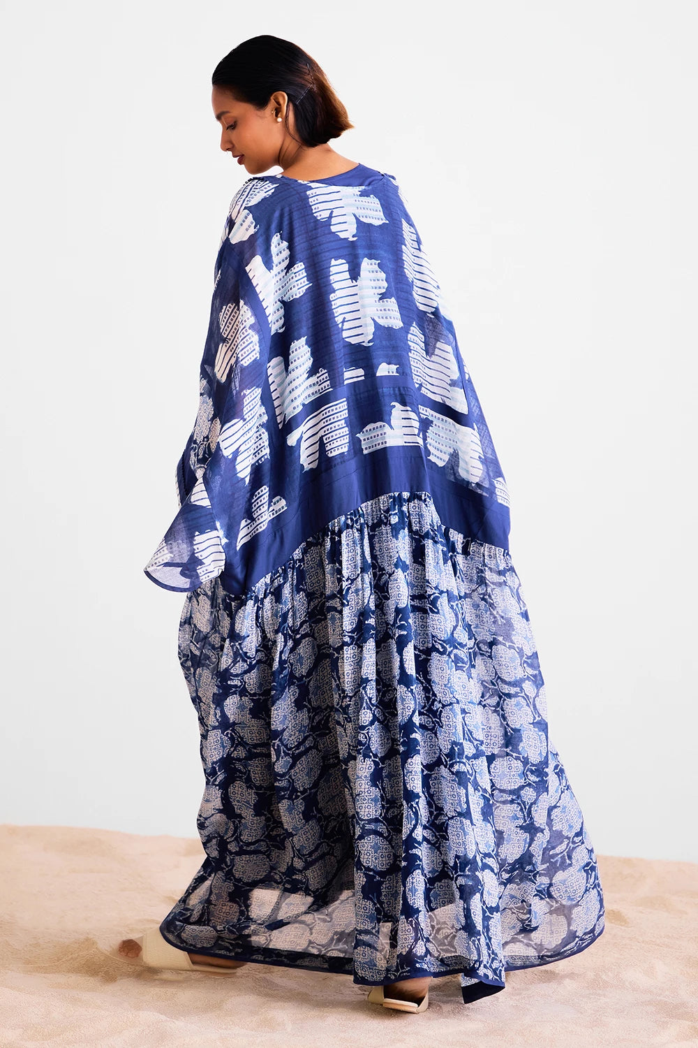 Indigo Block Printed Kimono Dress