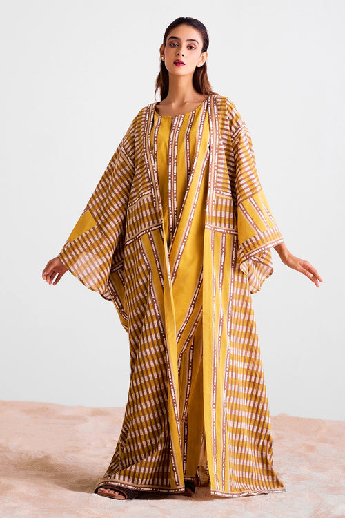Printed Kimino Dress With Jumpsuit Set