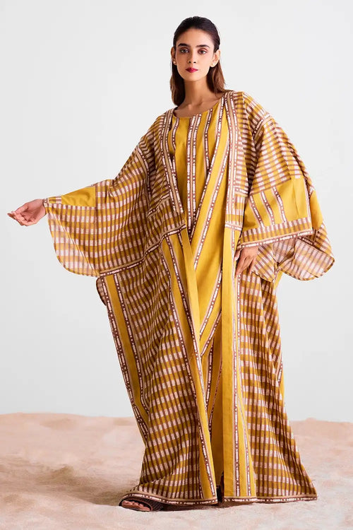 Printed Kimino Dress With Jumpsuit Set