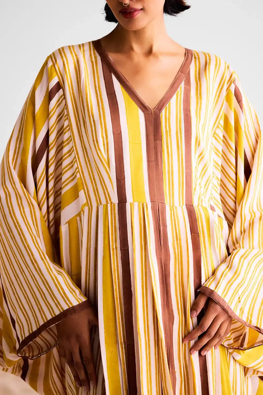 Brown Block Printed Kaftan Dress