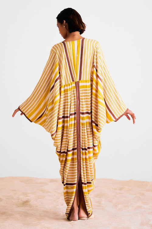 Brown Block Printed Kaftan Dress