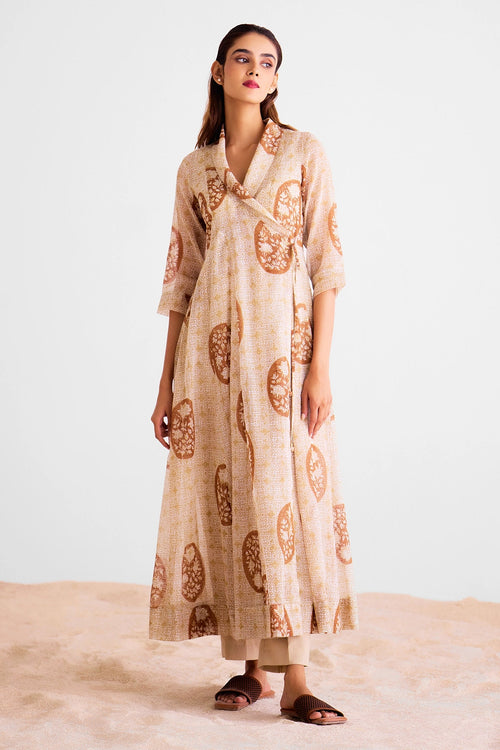 Brown Block Printed Angrakha Set