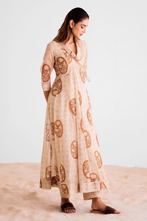 Brown Block Printed Angrakha Set
