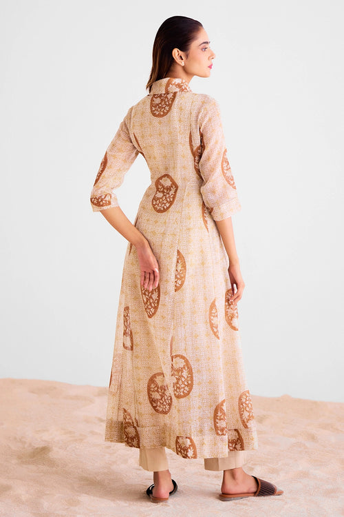 Brown Block Printed Angrakha Set