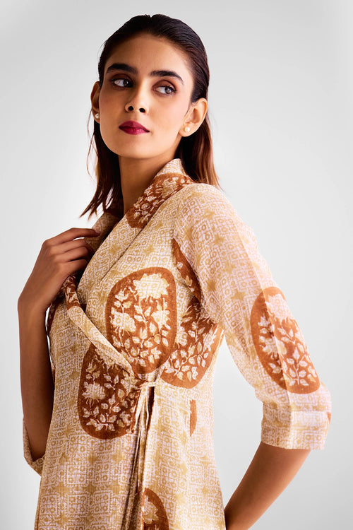 Brown Block Printed Angrakha Set