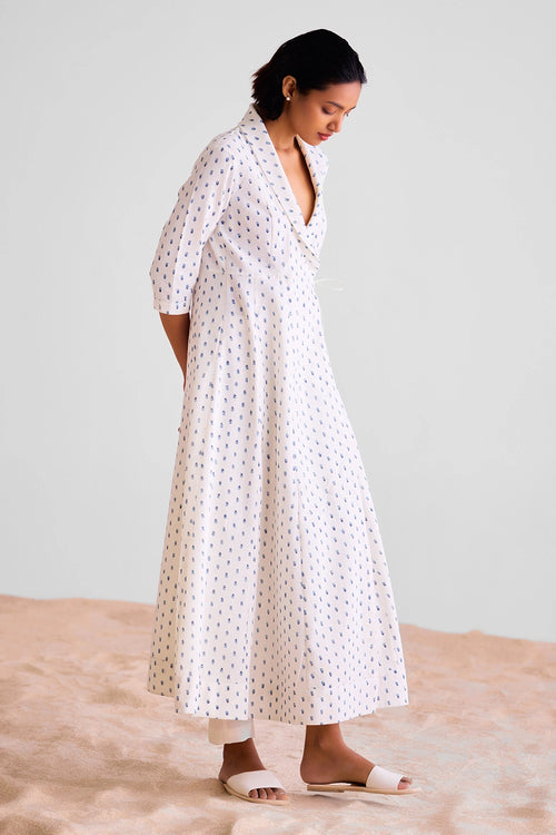White Block Printed Angrakha Set