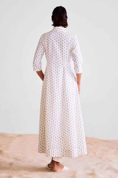 White Block Printed Angrakha Set