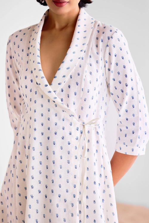 White Block Printed Angrakha Set