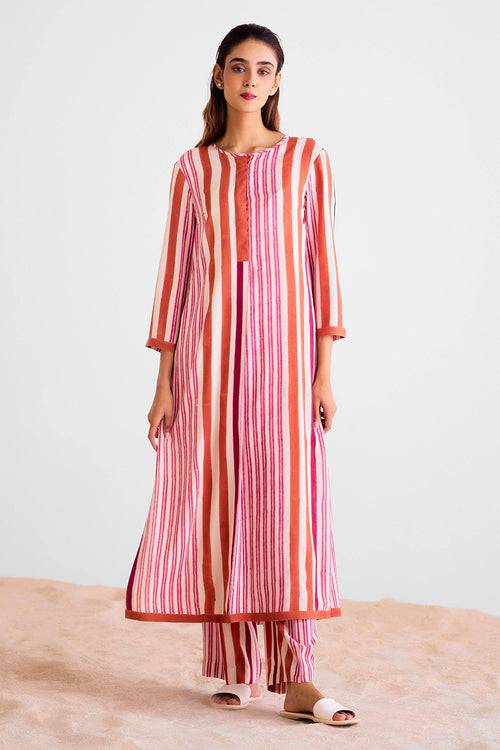 Coral Block Printed Kurta Set