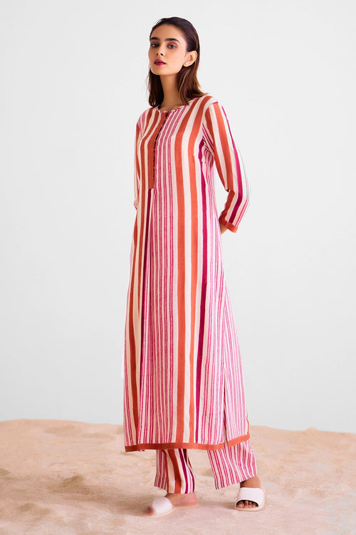 Coral Block Printed Kurta Set