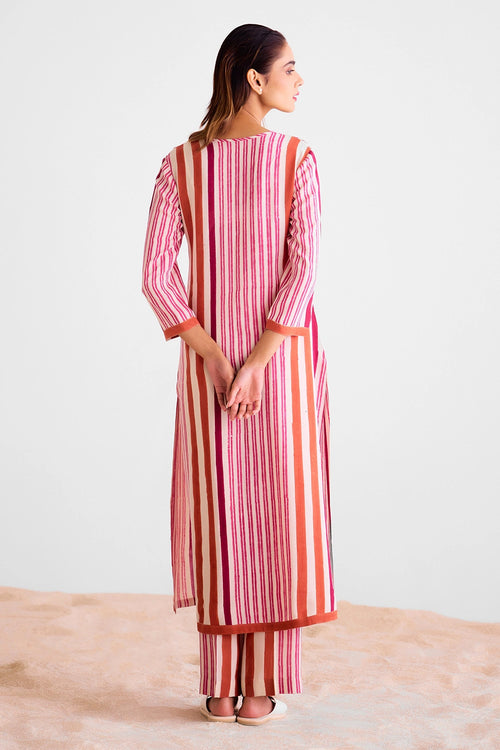 Coral Block Printed Kurta Set