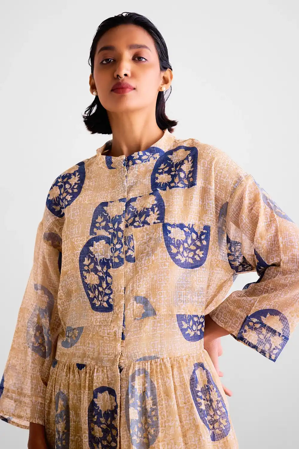 Neutral Block Printed Kurta Set