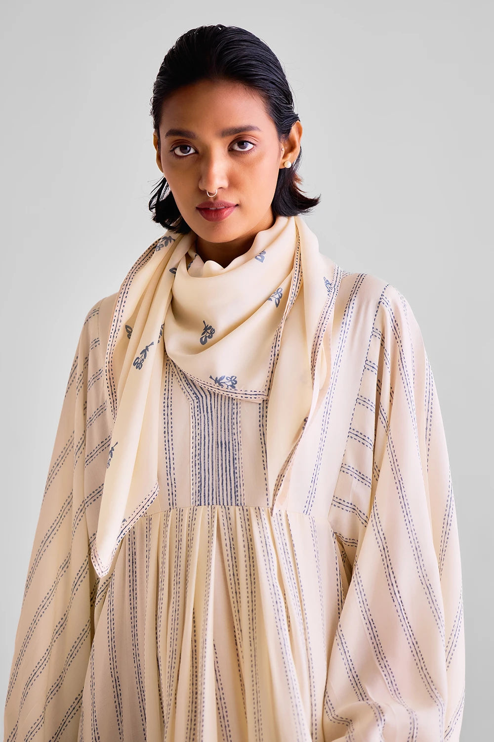 Off White Pleated Kaftan Dress