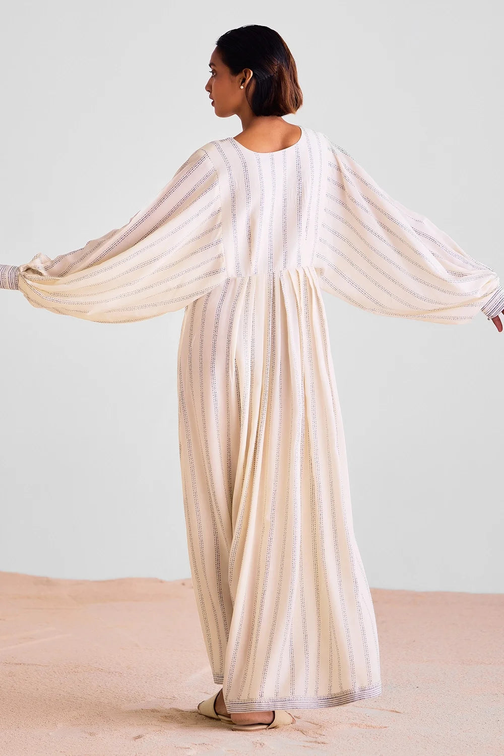 Off White Pleated Kaftan Dress