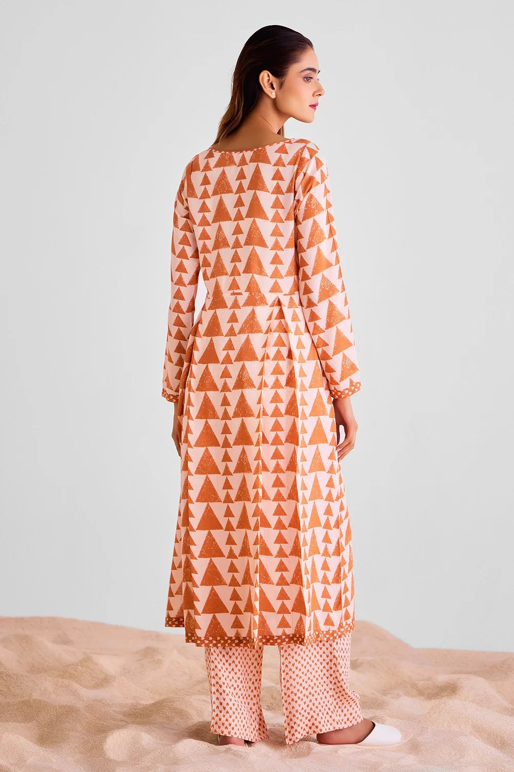 Peach Orange Kurta Set With Scarf