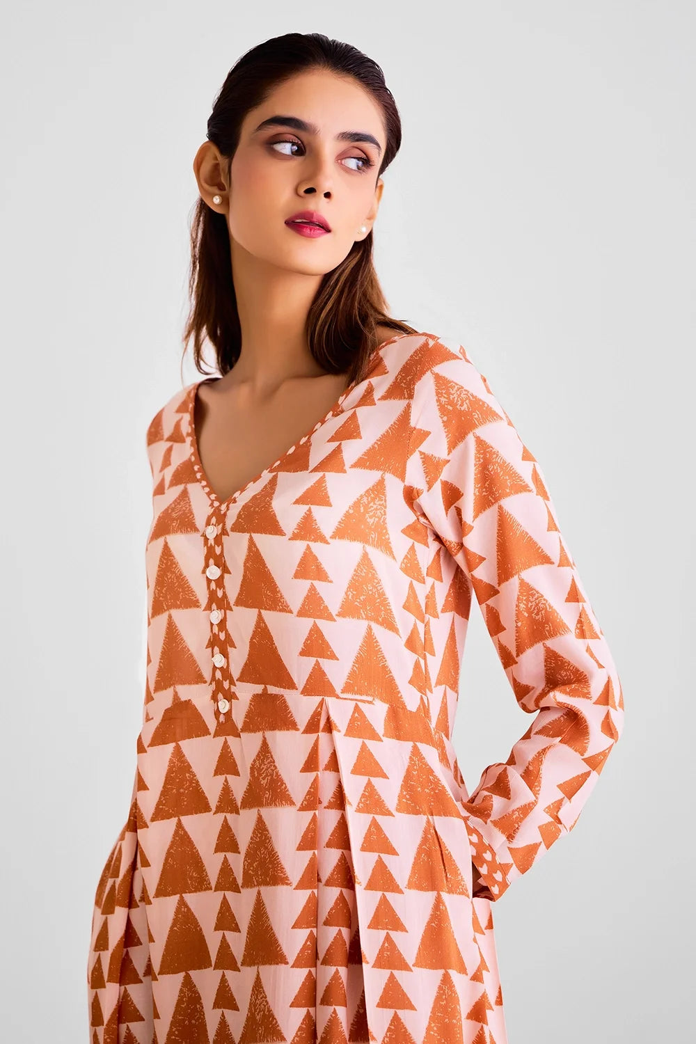 Peach Orange Kurta Set With Scarf