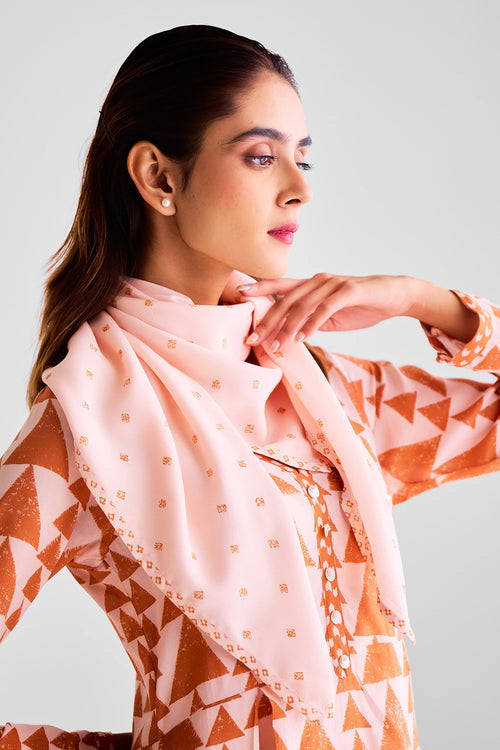 Peach Orange Kurta Set With Scarf