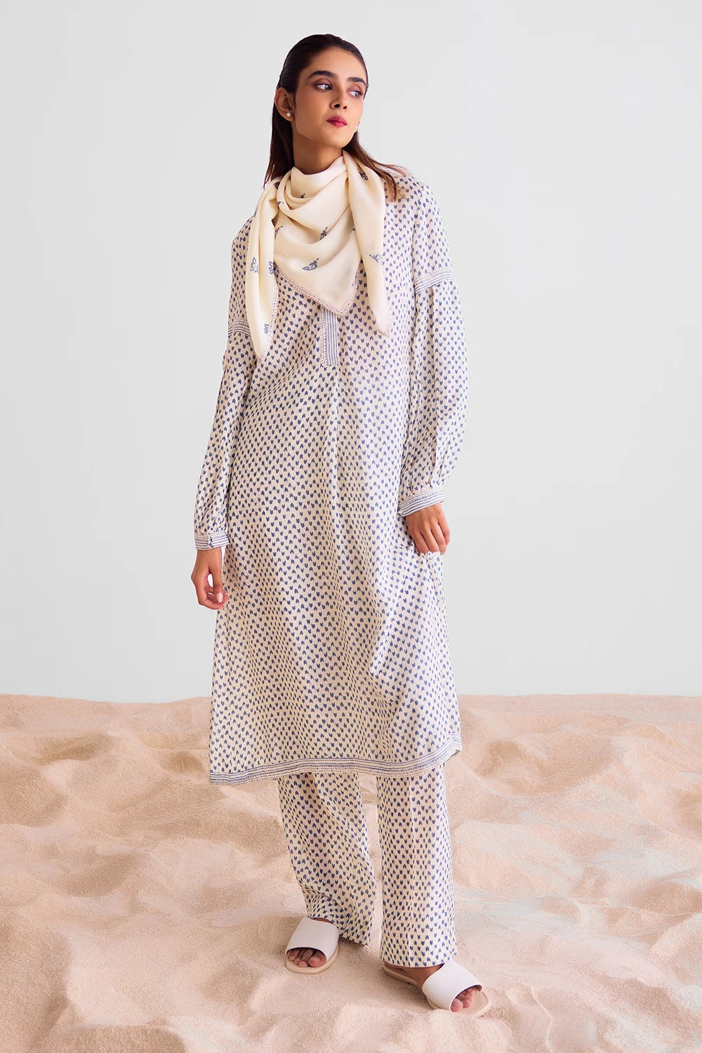 Off White Printed Kurta Set