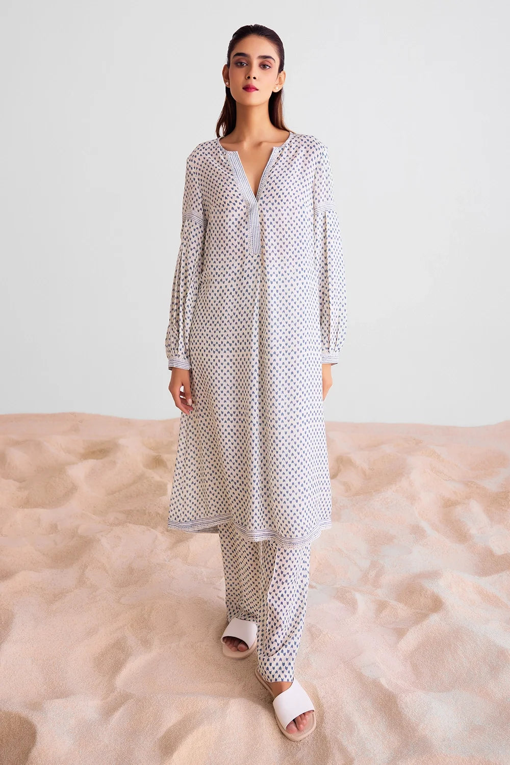 Off White Printed Kurta Set