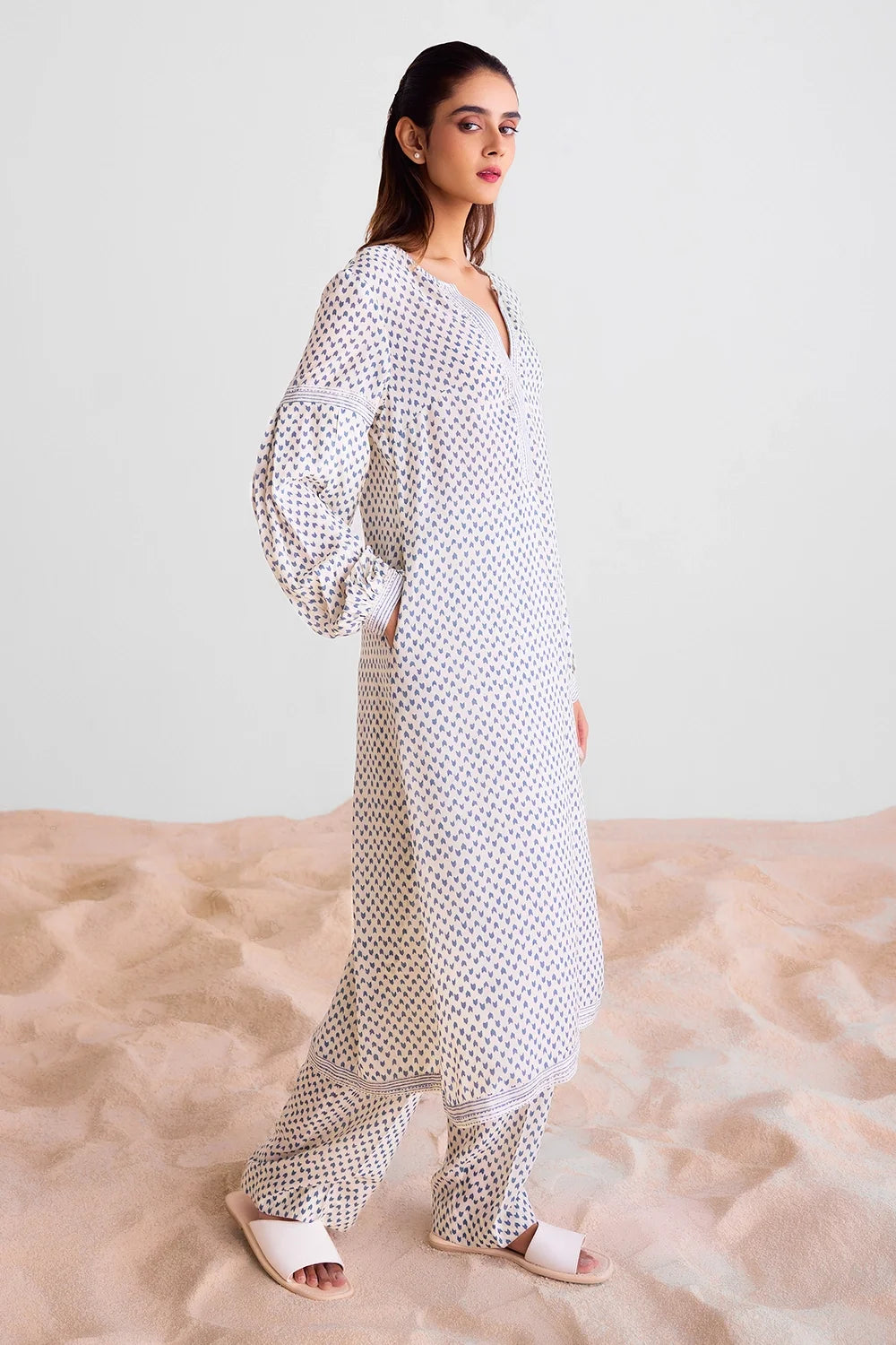 Off White Printed Kurta Set
