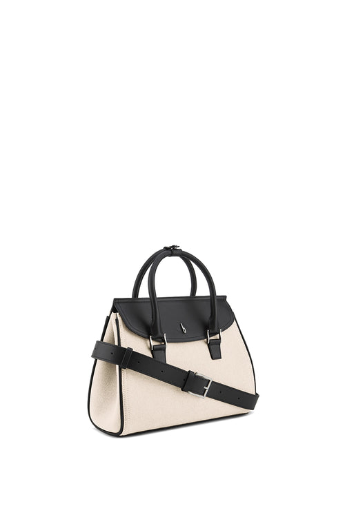 Coco Canvas Sand/Black Medium Satchel Bag