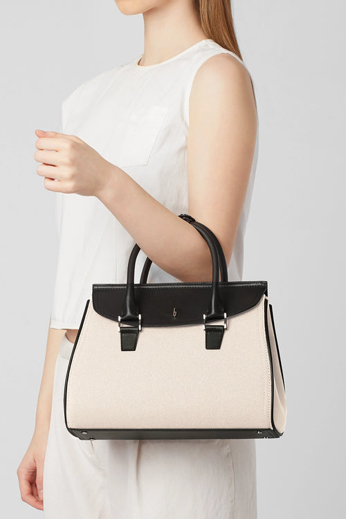 Coco Canvas Sand/Black Medium Satchel Bag