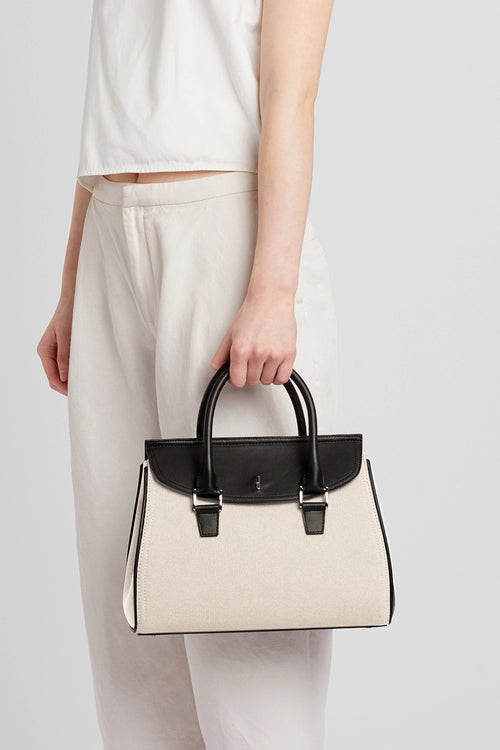 Coco Canvas Sand/Black Medium Satchel Bag