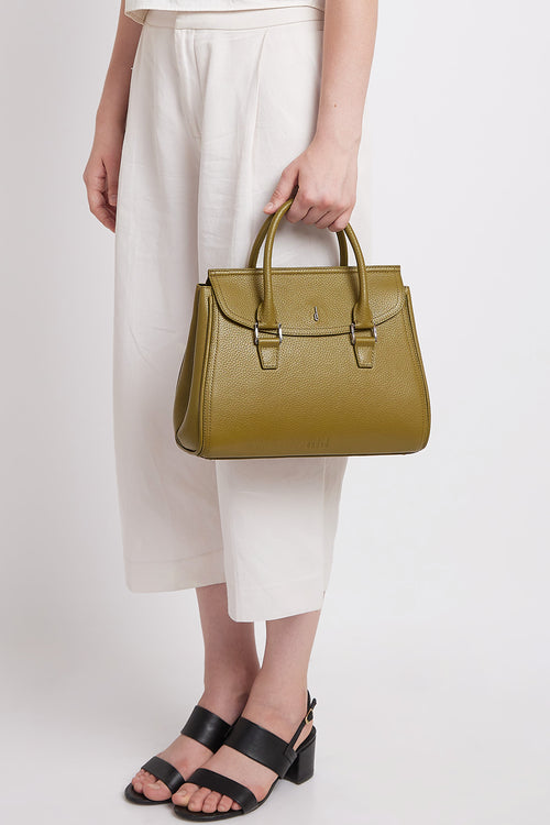 Coco Pebble Olive Medium Satchel Bag