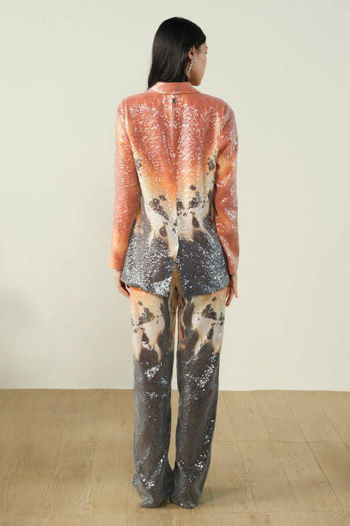 Printed Sequin Sheeted Orange Pants
