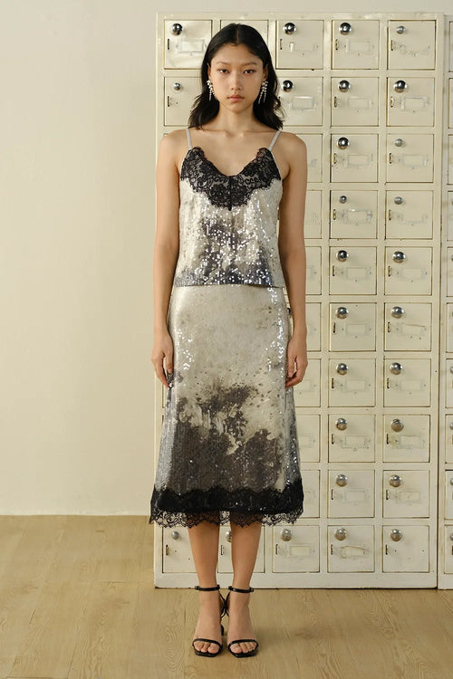 Printed Sequin Sheeted Skirt