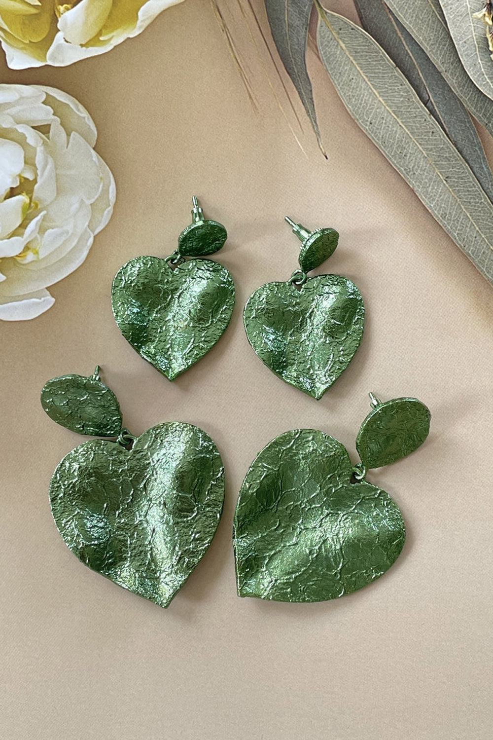 Crushed Heart Green Earrings