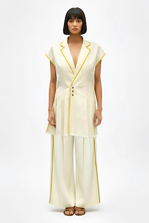 Ivory-Mango Yellow Blazer Set